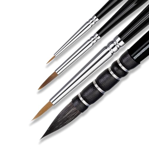 Professional Watercolor Sable, Squirrel Hair Paint Brushes, Mop Round Tip Detail Paintbrush Set for Oil Painting, Gouache, Detailing, Acrylic