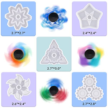 NiArt Fidget Spinner Silicone Resin Mold Kit, 5 Molds, 10 Bearings Set - size: 5 Molds (B) + 10 BLACK Bearings