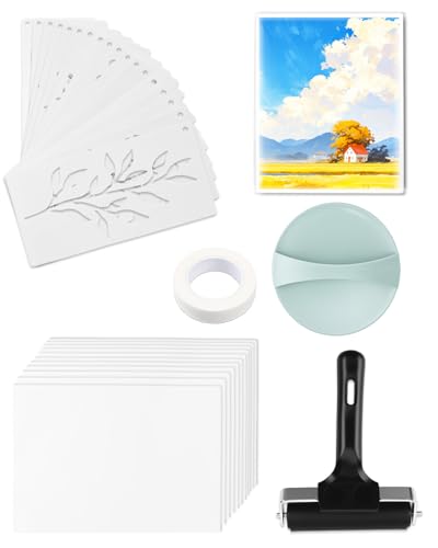 UCEC 32Pk Gel Printing Kit 5x7in w/Brayer, Baren, Stencils & Paper for Art - color: Clear-Gel Printing Kit 5×7 Full Set