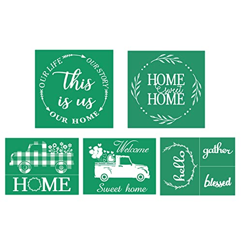 JAJADO Silk Screen Stencils 5 pcs, Sweet Home Pattern Screen Printing Mesh Transfer Reusable Adhesive Stencils for Painting on Wood, Chalkboard, Fabric, DIY Decoration, Home Decor - color: 5 pcs