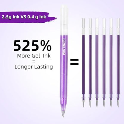 12 Purple Glitter Gel Pens Set, 1.0 mm Fine Point for Black Paper & White Paper, Large Capacity Pens for Journaling, Adult Coloring Books, Drawing, Note Taking, Highlighting - color: purple