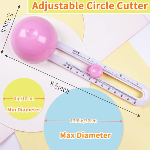 Circle Cutters with 3 blades, Cut Circle Diameter 4'' to 12.5'', Pink | Rotary Circle Cutter for Paper Crafts, Adjustable Circular Cutter Tool for Scrapbook, Easy to Use, Precise & Smooth Cutting - color: Pink