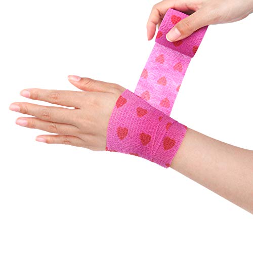 RISEN Cohesive Bandage 2” x 5 Yards, 6 Rolls, Self Adherent Wrap Medical Tape, Adhesive Flexible Breathable First Aid Gauze Ideal for Stretch Athletic - color: Rose Red Heart, size: 6 Count (Pack of 1)