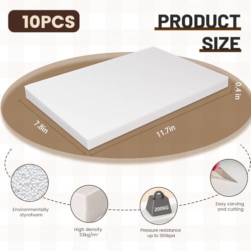 Multi Purpose XPS Foam Board, 10 Pack 11.7x7.8x0.4in Polystyrene Craft Foam | Rigid and Easy to Shape,DIY Modeling Art Projects, Party Decoration, Cosplay Prop Production, Carve,Heat Insulation - size: 11.7x7.8x0.4in-10pcs