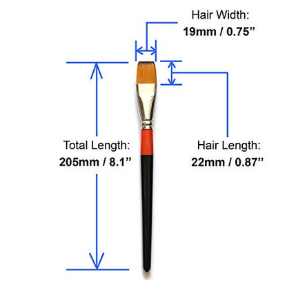 3/4 Inch Flat Bright Paint Brush Set of 6, Premium Taklon Synthetic Hair - size: 0.75 Inch Flat (6 PCS)