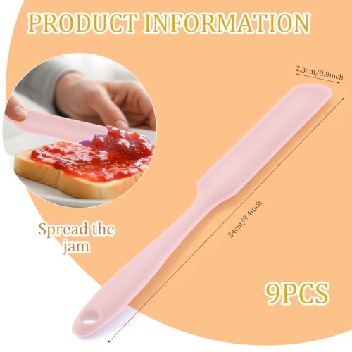 9 Pcs Silicone Jar Spatulas, Narrow Heat-Resistant Reusable Scraper, Pink | Long Handle Kitchen Spatulas, Cake Cream Spatulas Set, Non-Stick Heat Resistant for Jam, Paint, Sourdough, Waxing, Resin - color: Pink