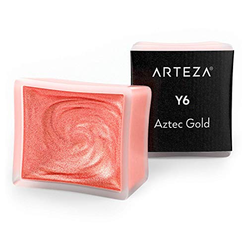 Arteza Metallic Watercolor Paint, Aztec Gold A705, Set of 2 Half Pans, Pearl Paint, Vibrant and Pearlescent Hues, For Illustrations, Calligraphy, Painting - color: A705 Aztec Gold, size: 0.18 Fl Oz (Pack of 2)