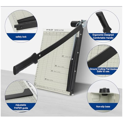 Paper Cutter 12 Inch, Heavy Duty Guillotine Paper Cutter Slider Trimmer, Paper Slicer with Magnetic Guide, Safety Lock, 8 Sheet Capacity for Cardstock, Crafts, Office & Home Use