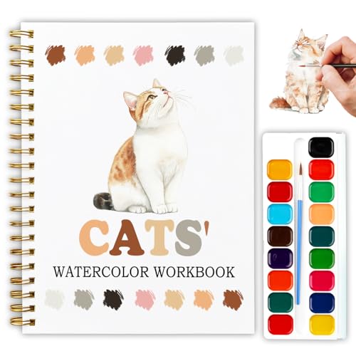 12 Cat Breed Patterns Watercolor Set, Kitten Painting Book for Beginners, DIY Art Gift for Cat Moms, Adults and Teens, Relaxing Stress Relief Watercolor Workbook, Pet Lover Activity Kit - color: White-Cat