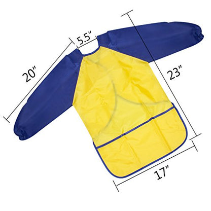 Kids Art Smocks 4 Pack Painting Apron Waterproof Artist Smock with Long Sleeve and 3 Pockets for Age 3-8 Years - color: Red+blue+ Yellow+pink