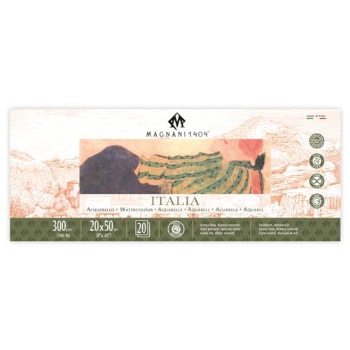 Magnani 1404 Italia Cold Press 100% Cotton Watercolor Paper Pad, 20 Sheets, 8x20, 140 lb, Acid-Free, UV Resistant, pH-Neutral, Vegan Sized Water Color Paper for Artists, Made in Italy - size: 8x20" Pad