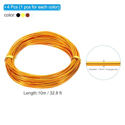 PATIKIL 32.8ft Aluminum Wire, 4pcs Jewelry Wire Bonsai Wire Metal Craft Wire 1.5mm 14 Gauge Wire for Crafts Bonsai Jewelry Making Beading Plants, Silver Gold Black Bronze - color: Silver Gold Black Bronze, size: 1.5mm x 32.8ft