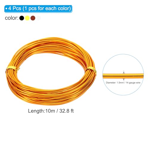 PATIKIL 32.8ft Aluminum Wire, 4pcs Jewelry Wire Bonsai Wire Metal Craft Wire 1.5mm 14 Gauge Wire for Crafts Bonsai Jewelry Making Beading Plants, Silver Gold Black Bronze - color: Silver Gold Black Bronze, size: 1.5mm x 32.8ft