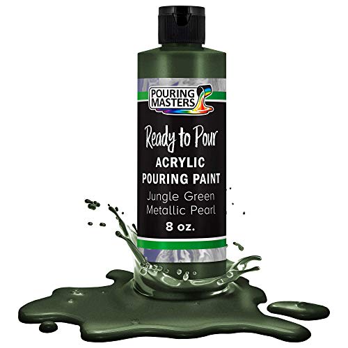 Pouring Masters Jungle Green Metallic Pearl Ready to Pour Acrylic Pouring Paint - Premium 8-Ounce Pre-Mixed Fluid Acrylic Paint - Fluid Art Supplies for Canvas, Wood, Paper, Tile & Rocks | Ready to Pour, Premium Pre-Mixed Fluid Acrylic Paint - Fluid Art S