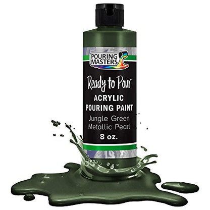 Pouring Masters Jungle Green Metallic Pearl Ready to Pour Acrylic Pouring Paint - Premium 8-Ounce Pre-Mixed Fluid Acrylic Paint - Fluid Art Supplies for Canvas, Wood, Paper, Tile & Rocks | Ready to Pour, Premium Pre-Mixed Fluid Acrylic Paint - Fluid Art S