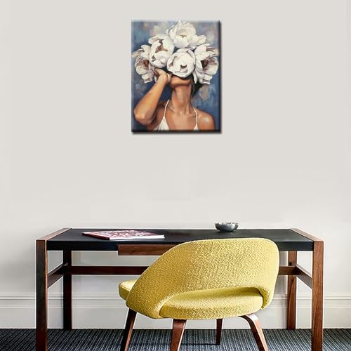 Tucocoo Female and Flower Painting by Numbers Modern Style Lady Head Flower Picture Acrylic Oil Painting Set Figure Lady Home Decor Paint by Numbers for Adults Beginner Without Frame-16''W x 20''H