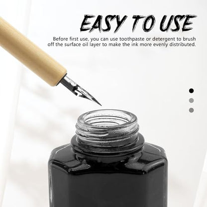 Quacc Comic Dip Pen Set, 2 Pen Holders and 10 Replacement Nibs, Wooden Calligraphy Holder with 5 Different Stainless Steel Nib for Writing, Painting, Signing