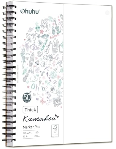 Ohuhu 9"x12" Double-Sided Bleedproof Marker Pad Art Sketchbook 50 Sheets | Large Sketch Book - 160 LB/280 GSM Smooth Drawing Paper - 50 Sheets/100 Pages - Spiral-Bound Sketch Pad for Alcohol Markers - size: 9" x 12"