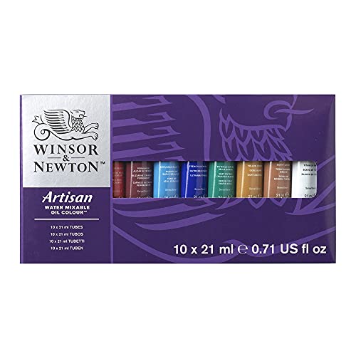 Winsor & Newton Artisan Water Mixable Oil Paint Set, 10 x 21ml Tubes | Clean with water; no solvents needed. Color depth, lightfastness, opacity/transparency are the same as traditional oils. - style: Tube Set 10 x 0.71-oz