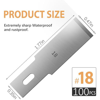#18 Hobby Knife Blades(Pack of 100),Art Blades Cutting Tool with Storage Case for Craft, Hobby, Scrapbooking, Stencil - size: #18-100pcs