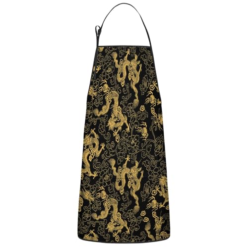 Apron with 2 Pockets,Kitchen Chef Artist Aprons for Cooking Gardening Baking Painting, Waterproof Apron 33" x 27" - color: Chinese Dragon