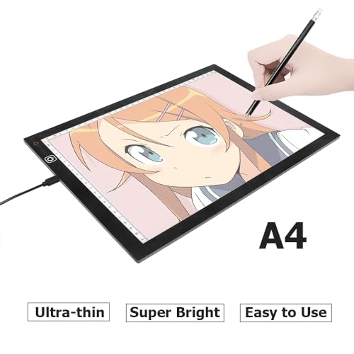 AIAURORA Upgraded A4 LED Light Tracing Drawing Board, Ultra-Thin Dimming USB Power Art Craft Scaled LED Light Pad for Tattoo Drawing, Diamond Painting, Streaming, Sketching, Stenciling (A4-New)