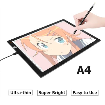 AIAURORA Upgraded A4 LED Light Tracing Drawing Board, Ultra-Thin Dimming USB Power Art Craft Scaled LED Light Pad for Tattoo Drawing, Diamond Painting, Streaming, Sketching, Stenciling (A4-New)