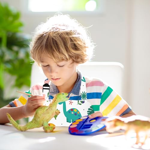 PLULON 4 Pcs Kids Aprons with Pockets Painting Apron for Kids, Dinosaur Kids Apron Adjustable Strap Dino Apron for Painting Cooking Baking Girls Boys Paint Dinosaur Party Supplies, 3-8 Years - color: Multicolor Dinosaur