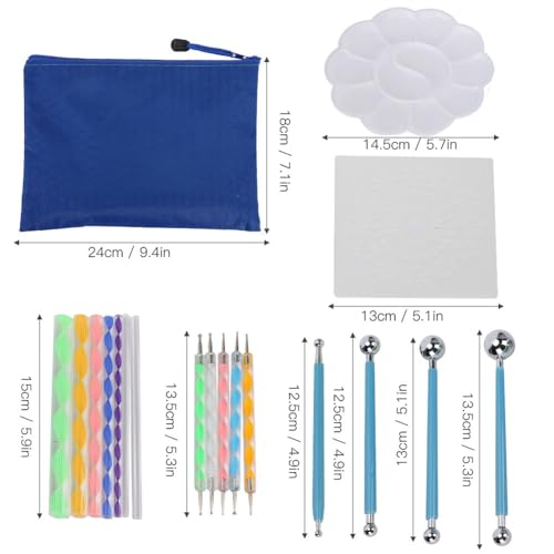Anu Limen Mandala Dotting Tools Set, 20 Piece Rock Painting Kit with Acrylic Rods, Stencil, Paint Tray, Storage Bag