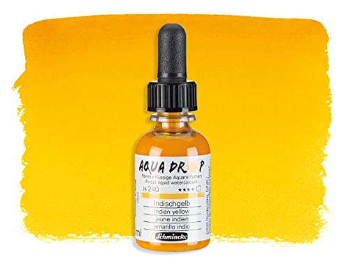 Schmincke - AQUA DROP, liquid, pigment-based watercolour, Indian yellow in 30 ml pipette bottle, 24240034, for watercolorpainting, urban sketching, calligraphy, handlettering, lightfast - color: 240 indian yellow