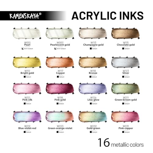 Kamenskaya Acrylic Ink Set – Chameleon Metallics – 4 x 1 Fl Oz Bottles - color: Blue-violet-red, Green-orange-violet, Pink-copper, Gold-green, style: Chameleon Metallic