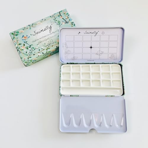 Watercolor Palette,Travel Watercolor Palette Portable Ceramic Palette,Empty Paint Palette,Small Travel Metal Paint Boxwith Porcelain Palette - color: 18well