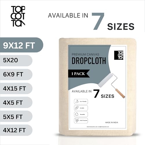 9x12ft Recycled Cotton All Purpose Canvas Tarp Cover Painter Drop Cloth-1Pk | Top Cotton Reusable Paint Drop Cloth,Canvas Tarp Cover for Painter, Furniture, Floor Protection, Painters Dropcloth - size: Pack of 1 - 9' x 12'