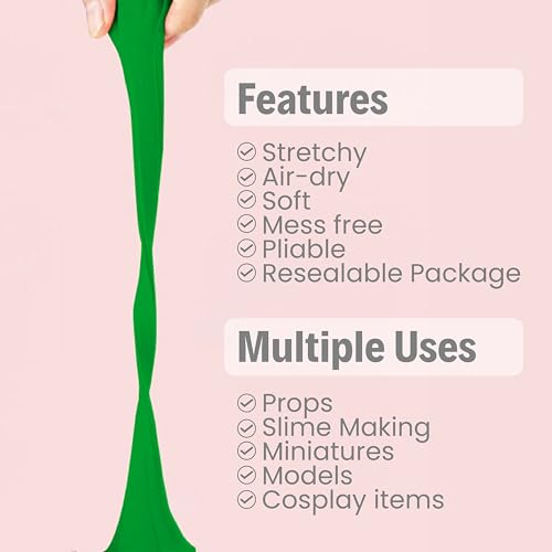 BOHS Green Modeling Foam Clay Lite - 500 Grams, Soft, No Stains, No Cracks - Air Dry Clay for Flower Mirror,Cosplay, Figurine, Slime - 1.1 Lbs. (Pack of 3) - color: Green, size: 500 g (Pack of 3)