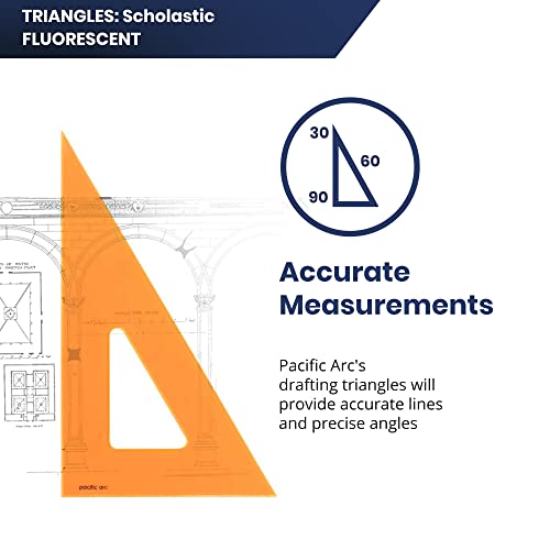 Pacific Arc's Scholastic Triangle - 10 inch - Fluorescent - 30/60 Angle - Polystyrene - Inking Edge - Technical Drawing Tools, Drafting, Architect and Engineering. - style: 10 inch, 30/60