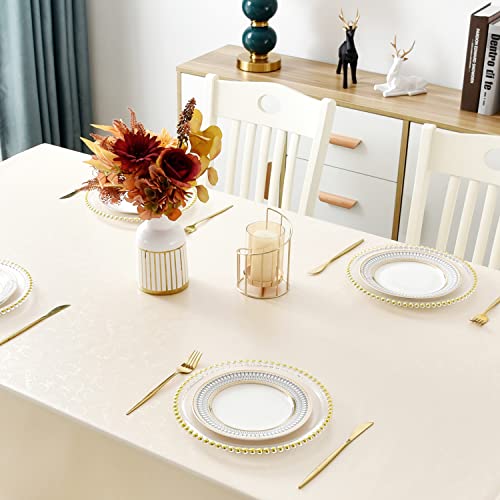 Romanstile Waterproof Vinyl Tablecloth Rectangle, 60 x 120 Inch, Flower Beige - color: Flower Beige, size: 60" x 120" (Rectangular)