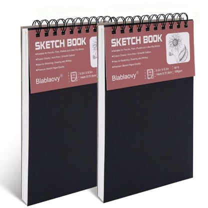 2 Pack Sketch Book, 5.5" x 8.5" Sketchbook With 100 Sheets (68lb/100gsm), Drawing Pad for Kids, Adults, Beginners, Artists - Acid Free Paper (2 Pack) - color: black