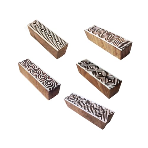 Oriental Designs Border and Geometric Wooden Block Stamps (Set of 5) Htag1157 - color: Htag1157