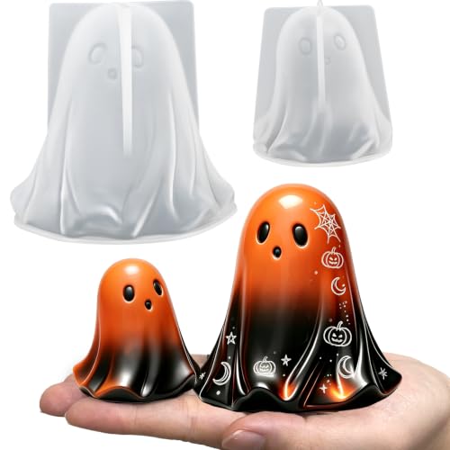 Halloween Ghost Mold, Set of 2 Size Large + Small Ghost Molds | Little Ghost Silicone Molds for Candle, Epoxy Resin Casting, Handmade Soap, Scented Plaster Halloween Craft Gift Home Decor - color: 2PCS Ghost Mold
