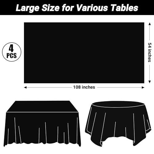 QZYL 4 PCS Picnic Table Cover with Bench Covers, Black Plastic Table Cloths, 54 X 108 in Disposable Waterproof Rectangle Table Covers for Camping Birthdays Weddings Parties Christmas - color: Black, size: 4pcs 54x108 in