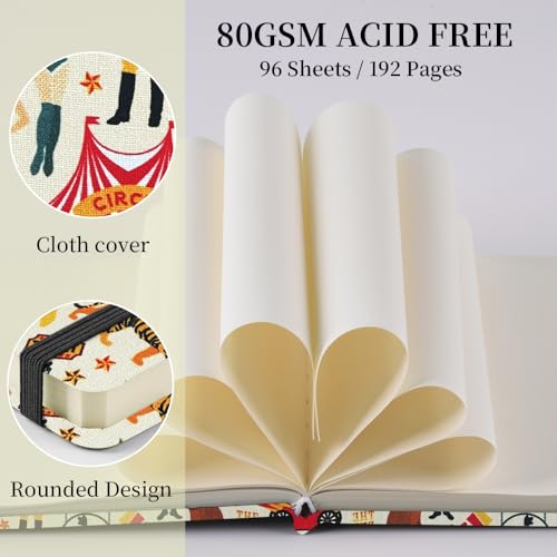 4.8" Pocket Sketch Book,80gsm Hardcover Art Sketchbook for Drawing Journal | Cloth Cover,80gsm Blank Paper,96Sheets,Lay-Flat,Portable Travel Creation Paint Diary Memo Planner,Dry MediaCircus Troup - color: Cloth Cover-4.8x4.8in-Circus Troup
