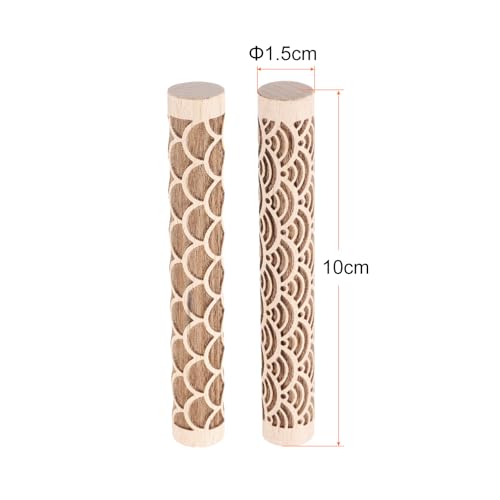 HARFINGTON 2pcs Wood Clay Roller 4"Water Wave Fan Pattern Rolling Pins Pottery Tools Wood Grain Texture Rollers for Clay Baking Dough Playdough DIY - style: Water Wave + Fan