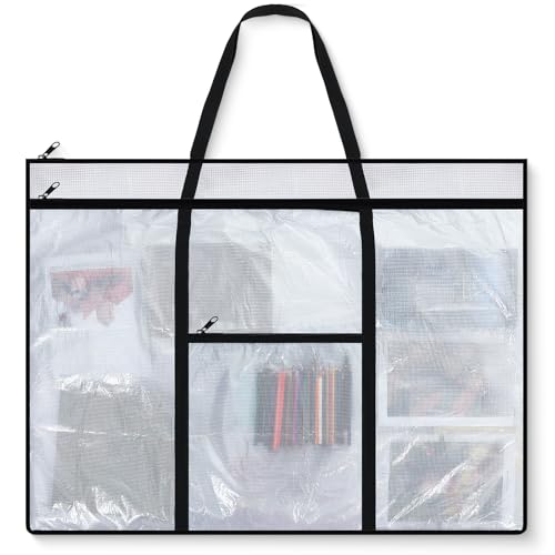 Huhumy Large Art Portfolio Case 48" x 36" Poster Storage Bag Bulletin Board Holder Container PVC Folder with Zipper Handles Pocket for Teachers Artist Artwork Organization(Black,Grid) - color: Black, style: Grid