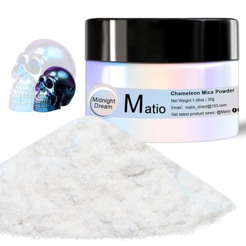 Matio Chameleon Mica Powder 1.06oz/30g Midnight Dream White Chrome Powder | Pearlescent Effect Color Shift Pigment for Resin Craft, Soap Candle Dye, Nail Art,Bath Bomb,Paint,Slime Pigment - color: W-Midnight Dream