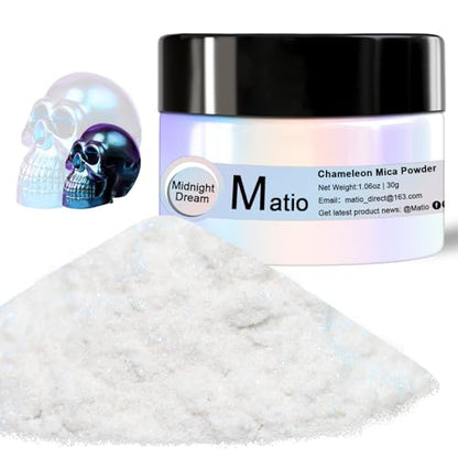 Matio Chameleon Mica Powder 1.06oz/30g Midnight Dream White Chrome Powder | Pearlescent Effect Color Shift Pigment for Resin Craft, Soap Candle Dye, Nail Art,Bath Bomb,Paint,Slime Pigment - color: W-Midnight Dream