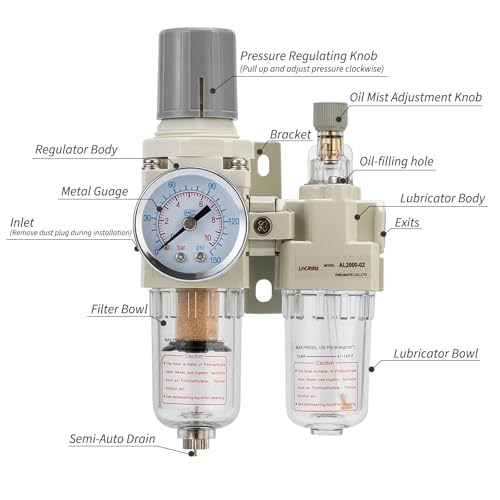 Air Pressure Regulator with Pressure Gauge(0-150PSI),Water Separator for Air Compressor Semi-Auto Drain 1/4 NPT Threaded Interface - size: 1/4 NPT, style: Semi-Auto Drain