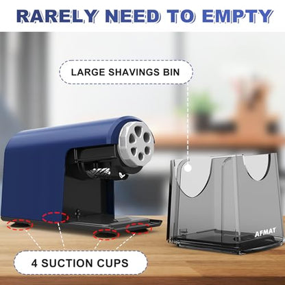 AFMAT PSX2 Heavy Duty Electric Pencil Sharpener, 6 Holes, Classroom Sharpener for 6-11mm Pencils, Auto Stop, Super Fast, Save Pencils, School Teacher Must Have Pencil Sharpeners Plug in, Blue - color: Blue