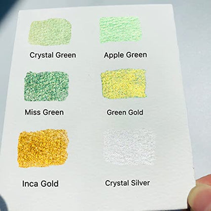 Handmade Artist Watercolor Paint Set -Gold Metallic Glitter Solid Colors Painting- Retro Portable Metal Case-Pearlescent Glitter Color Set Sparkle Professional Watercolour (Paradise)