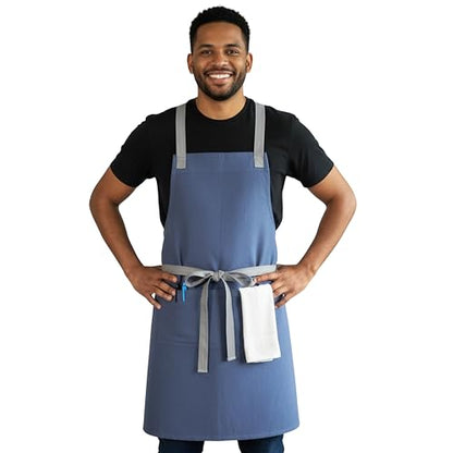 Professional Work Apron for Men & Women – 100% Cotton with waterproof Membrane, Cross Back Straps - color: Powder Blue