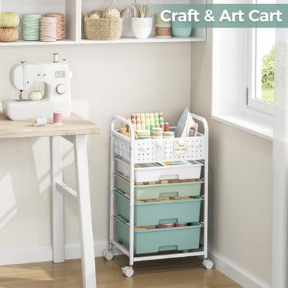 4 Drawer Rolling Storage Cart with Pegboard Top and Hooks, Gradient Green - color: Gradient Green, size: 4-Drawers